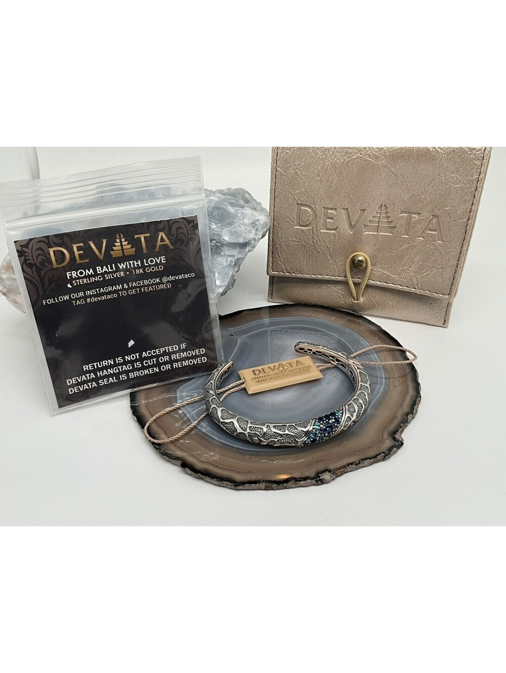 DEVATA Sterling Silver With 18K Gold Accent Cuff Bracelet W/ Multi Blue Crystals